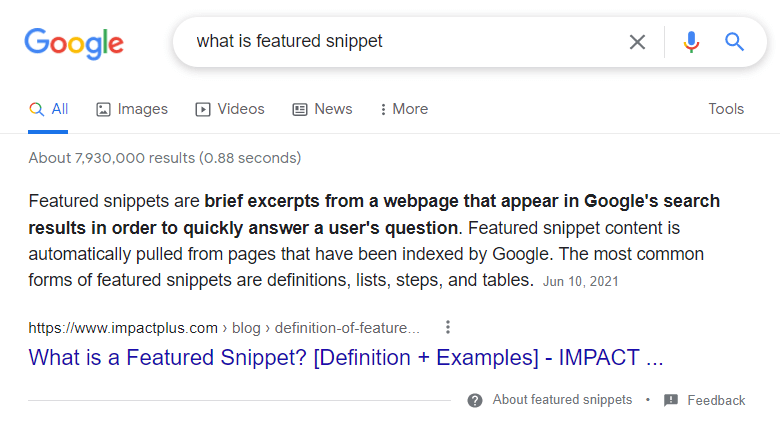 Example of a Featured Snippet